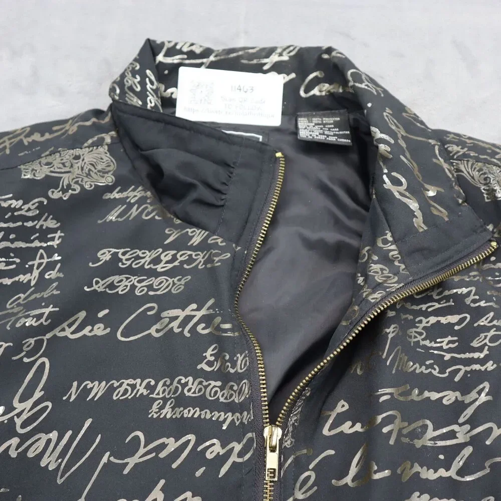 ABVIEN Jacket Mens M Black Gold French Writing Full Zip Bomber Style Casual Wear